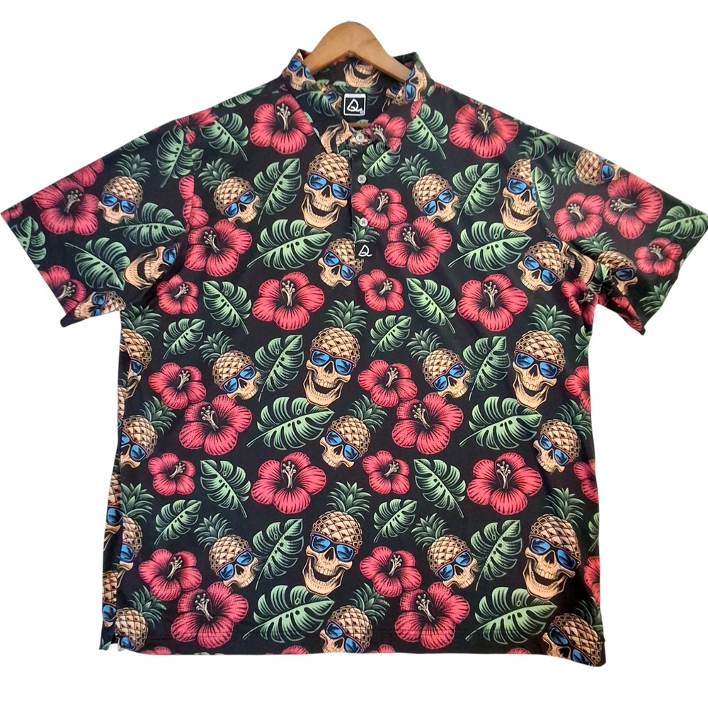 Deolax Golf Polo Shirt Mens 3XL Floral Skulls Performance Geometric Flex Stretch